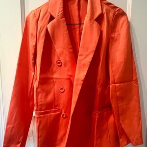 Vibrant Orange Blazer with Notched Lapels and Long Sleeves